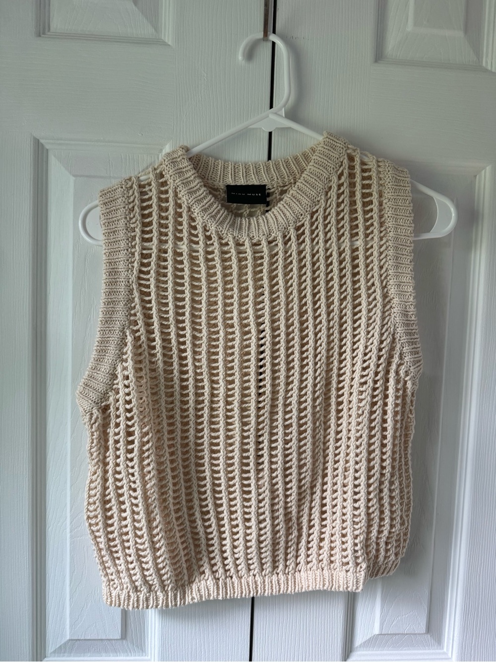 Open-Knit Sleeveless Sweater Vest in Cream